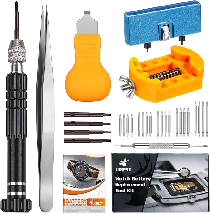 JOREST Watch Battery Replacement Kit, Watch Repair Screwdriver, Watch Band Replacement tool, Watch Wrench Back Remover, Wa...
