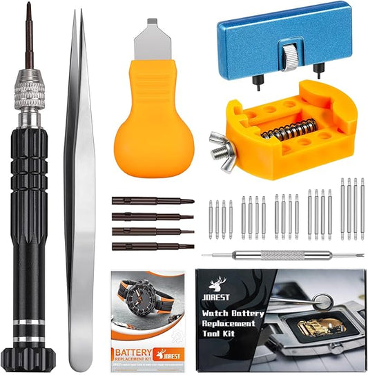 JOREST Watch Battery Replacement Kit, Watch Repair Screwdriver, Watch Band Replacement tool, Watch Wrench Back Remover, Wa...