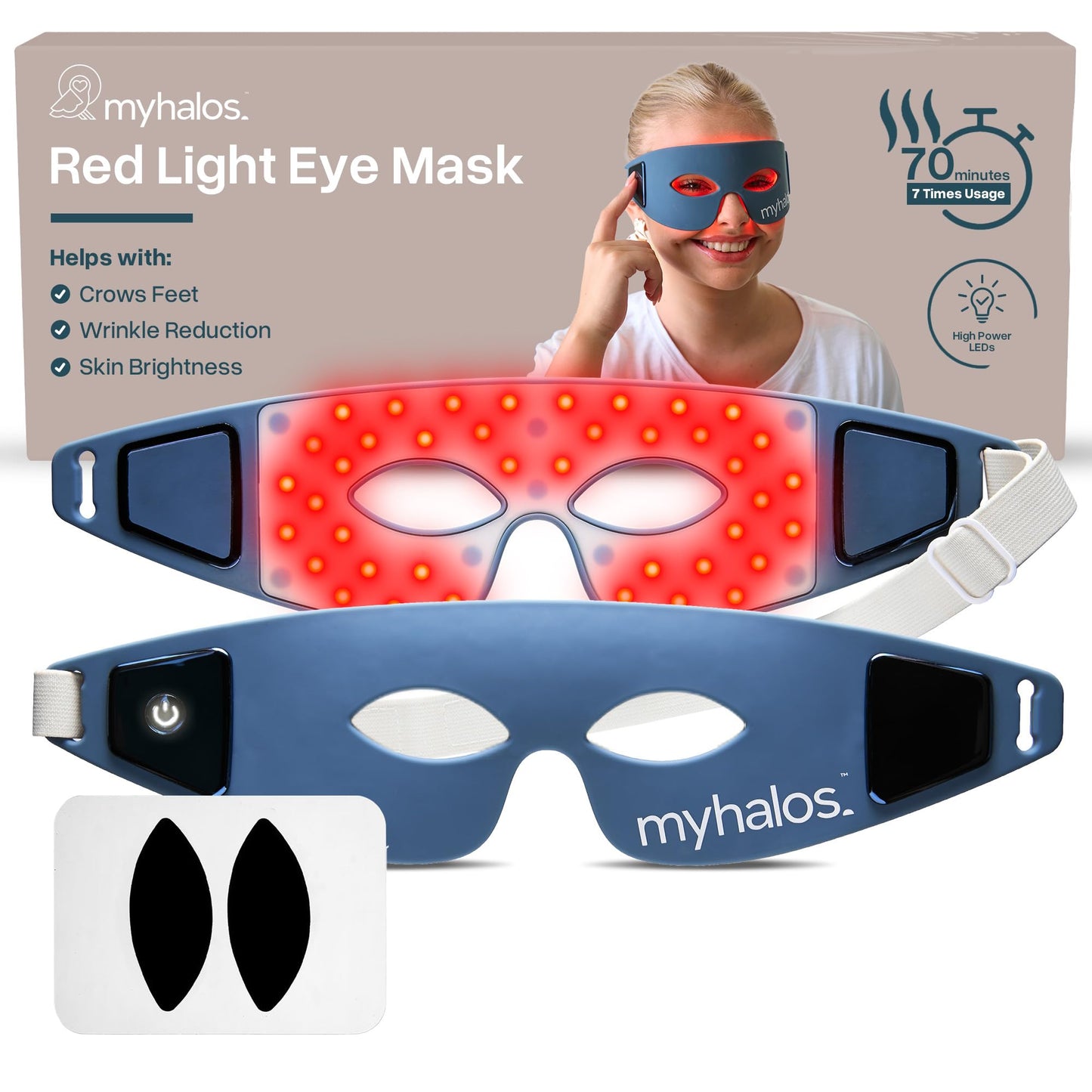 MyHalos Under Eye Red Light Therapy Mask -Advanced Light Mask & LED Eye Mask for Wrinkles, Dark Circles & Crows Feet - Red Light