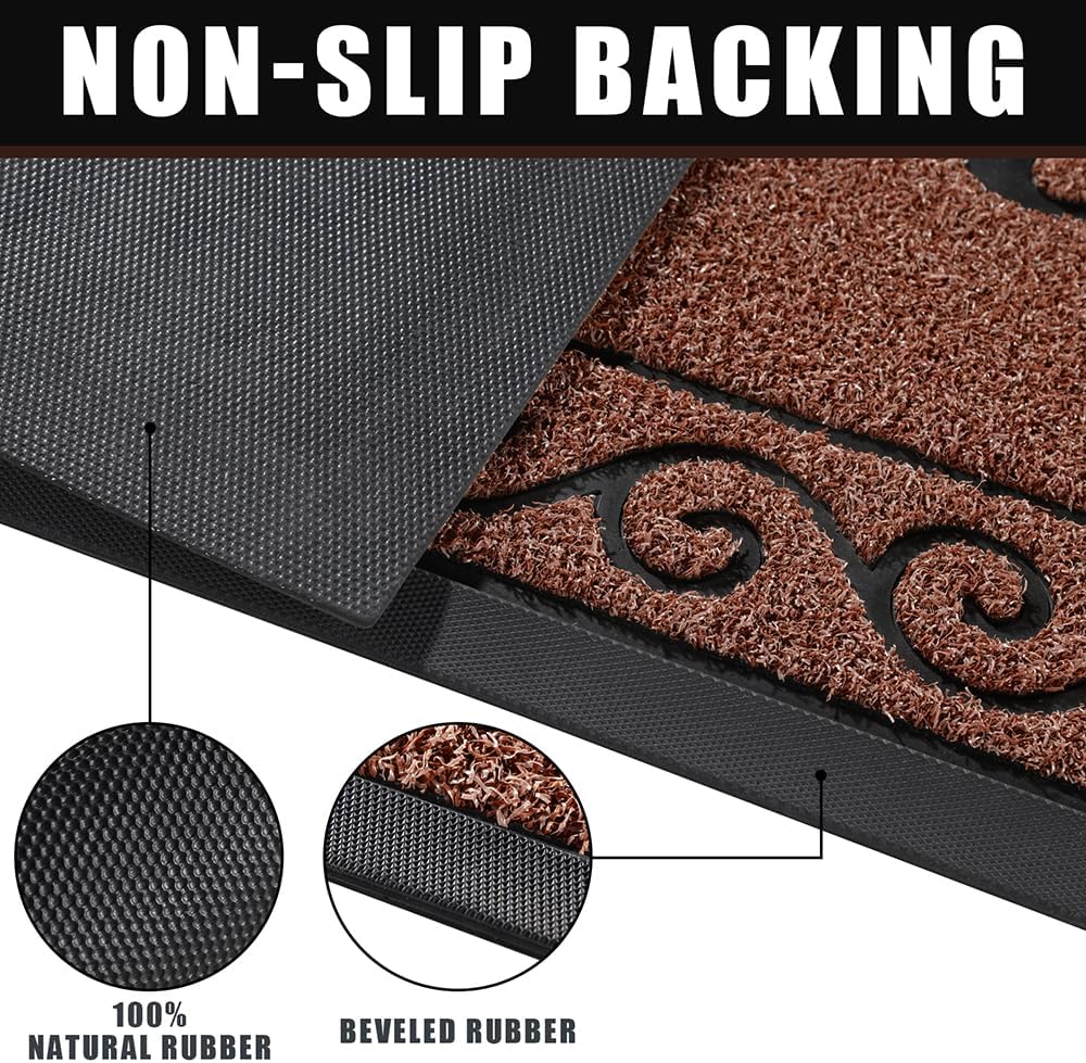 Yimobra Welcome Mat, Heavy Duty Sturdy Door Mats for Home Entrance Outdoor Indoor, Front Doormat for Outside Patio Floor Entry Porch Garage Office, Waterproof, Low Profile, 47 x 24, Maroon