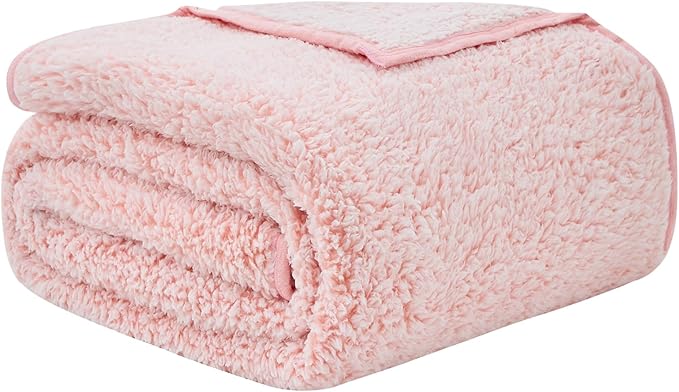 EMME Fuzzy Blanket Soft Fleece Throw Blankets for Women, Fluffy Sherpa Throws(Plush Pink,90"x90")