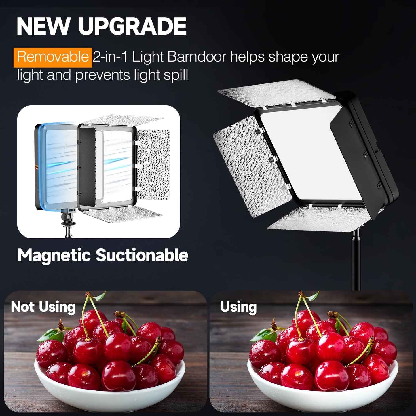 2-Pack LED Video Light Kit with Phone Holder & Barndoor, 2800-7000K Dimmable Studio Lighting for Video Recording, Live Streaming, YouTube, Vlogging, Photography, Makeup, Content Creation, Podcast