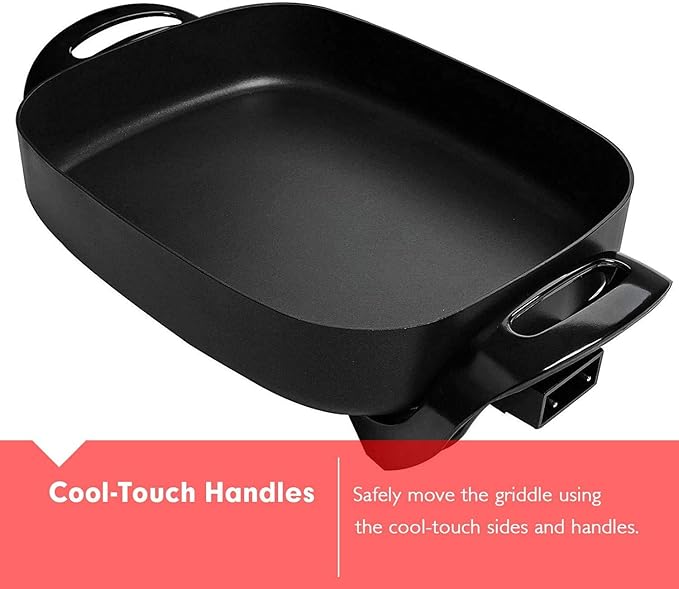 Caynel Professional Non-stick Copper Electric Skillet Jumbo, Deep Dish with Tempered Glass Vented Lid, Upgrade Thermostat, 16”x 12”x 3.15”- 8 quart (16 * 12 Black)