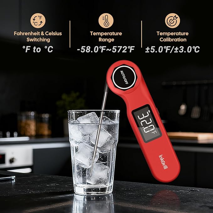 Rechargeable 0.5 Seconds Instant Read Meat Thermometer for Cooking, ±0.5℉ Accuracy Digital Food Thermometer with Large Screen, IP65 Waterproof Kitchen Thermometer with Magnets for Grilling Frying BBQ