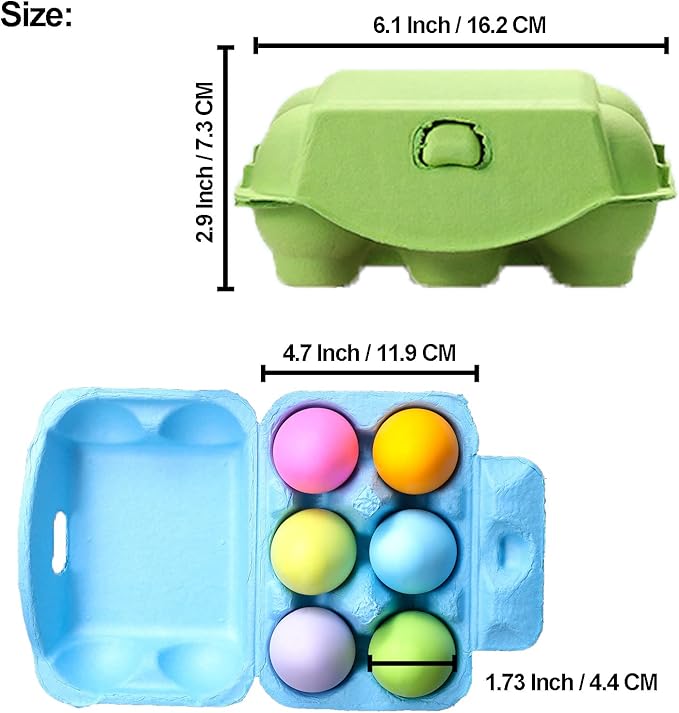 Half Dozen Colored Egg Cartons, 24 Pack - Natural Pulp Paper, 6 Count Reusable Egg Holder Basket, Blank Colorful Easter Toy Storage Tray