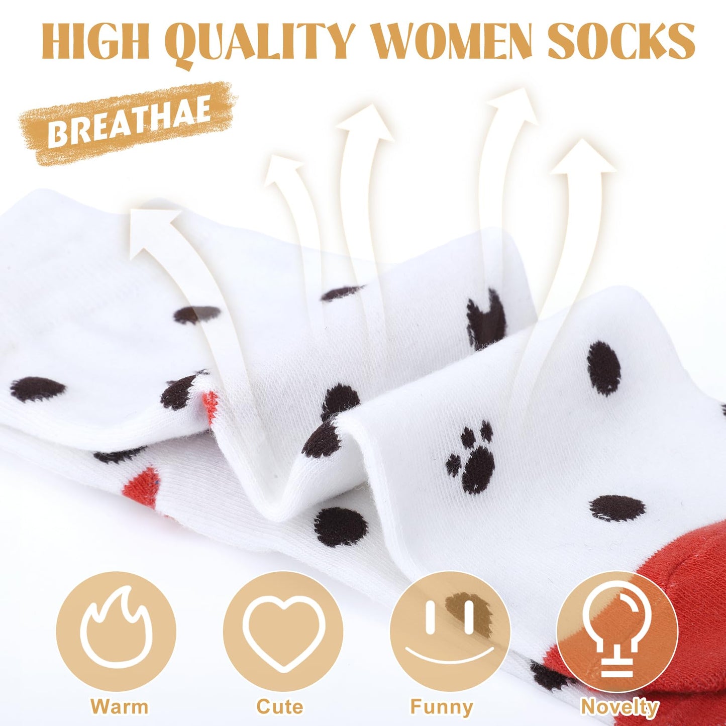 YSense 5 Pairs Cute Animal Socks for Women, Funny Dog Cool Cotton Art Painting Cat Socks Women