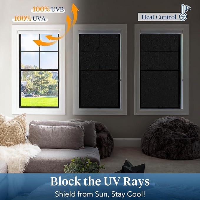 Haton Blackout Window Film, Frosted Privacy Cover for Glass, Sun Light Blocking Black Out Window Tint, Static Cling Room Darkening Heat Control Shades for Home Day and Night, Black 35.4" x 78.7"
