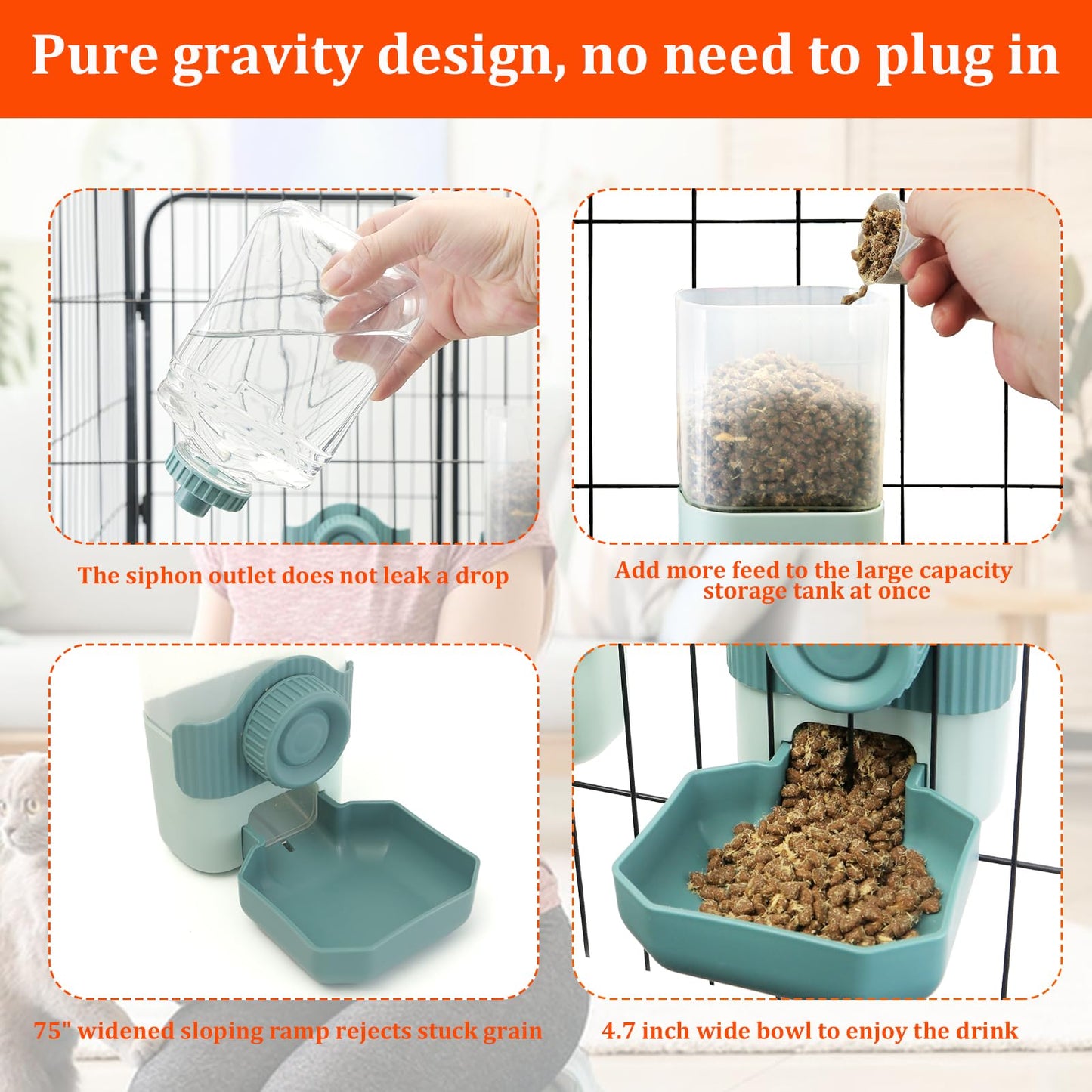 Chebet Automatic Gravity Pet Feeder Water Dispenser with Adjustable Hanging Hook - Large Capacity for Small/Medium Animals (Guinea Pigs, Cats, Rabbits, Hedgehogs, Ferrets) (Blue)
