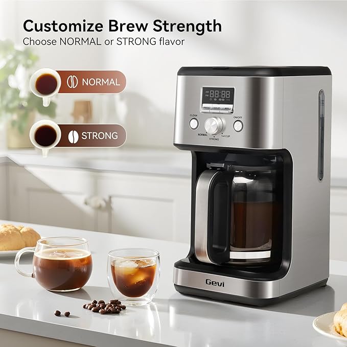 Gevi 14-Cup Drip Coffee Maker, Programmable with Timer for Home & Office, 2-Hour Warm, Pause & Serve, Glass Carafe