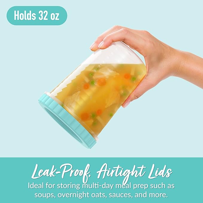 Bentgo Prep - 20 Piece 32 fl oz Leak-Proof Deli Containers with Lids, Food Storage for Meal Prep, Twist-Top, Reusable, PFAS & BPA-Free, Stackable, Microwave, Freezer & Dishwasher Safe (Aqua Splash)