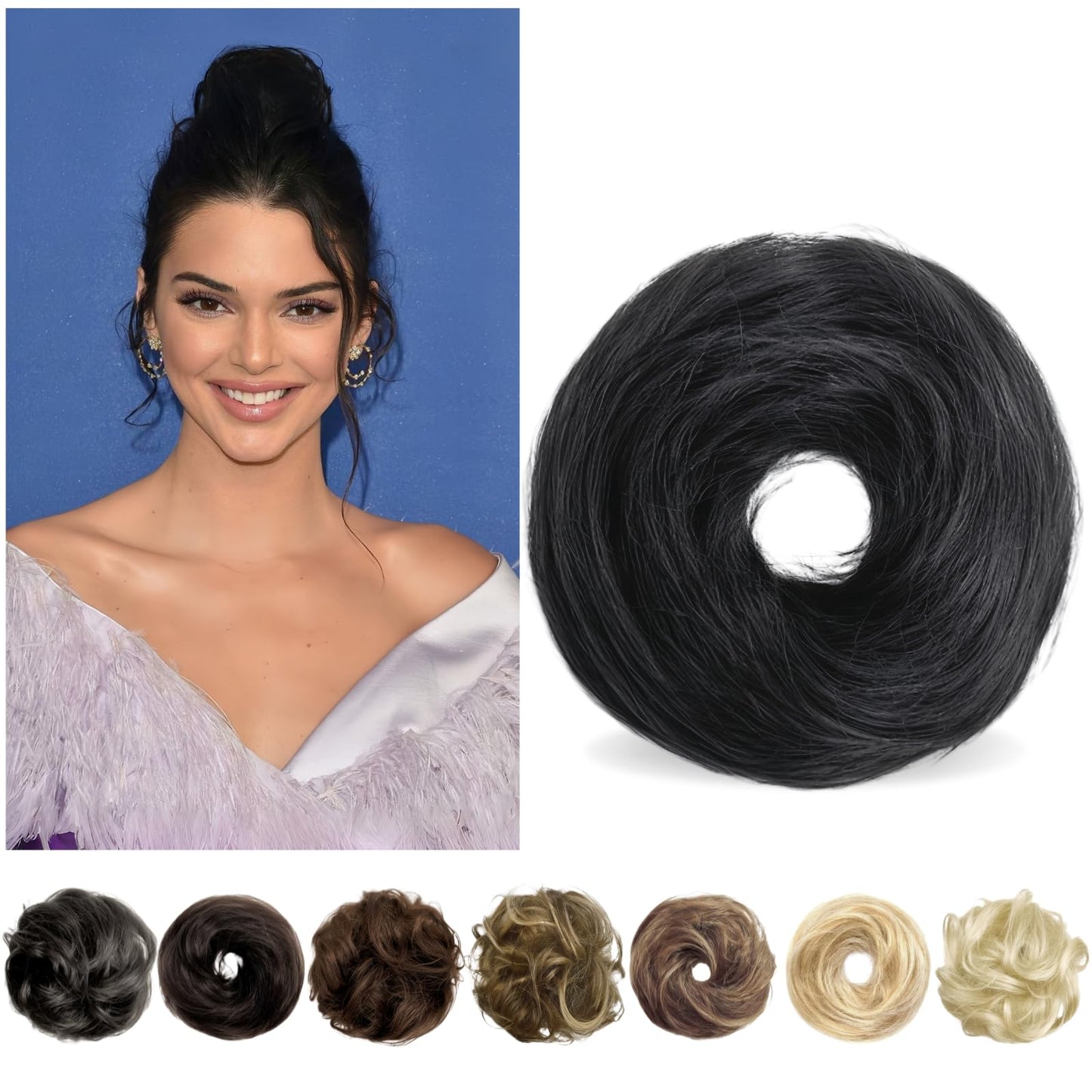 Charmele Human Hair Messy Bun Hair Piece, Black, 5 Inch, Straight, WIG