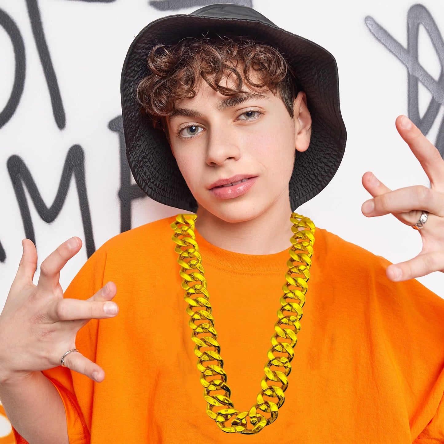 LCPQMZGH Plastic Hip Hop Chain Necklace, 80s 90s Costume Accessory, Men's Chunky Necklace, Big Chunky Gold Chain, 40, Gold