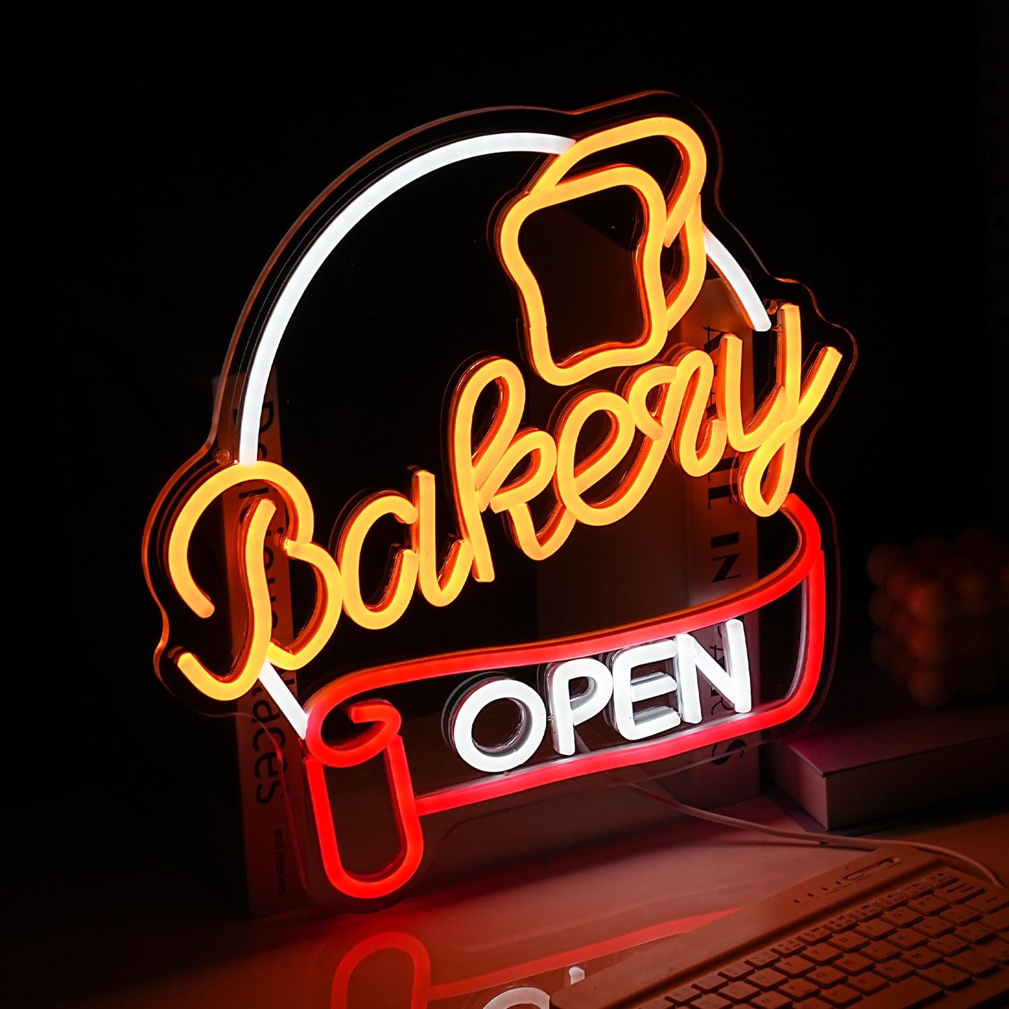Liuozhtea Dimmable Bakery Open Neon Sign Usb Open Light Up Sign For Wall Decor Brighter Led Bakery Open Neon Light For Bakery Cake Shop Dessert House Business Decor(12.8 * 12.8 In)