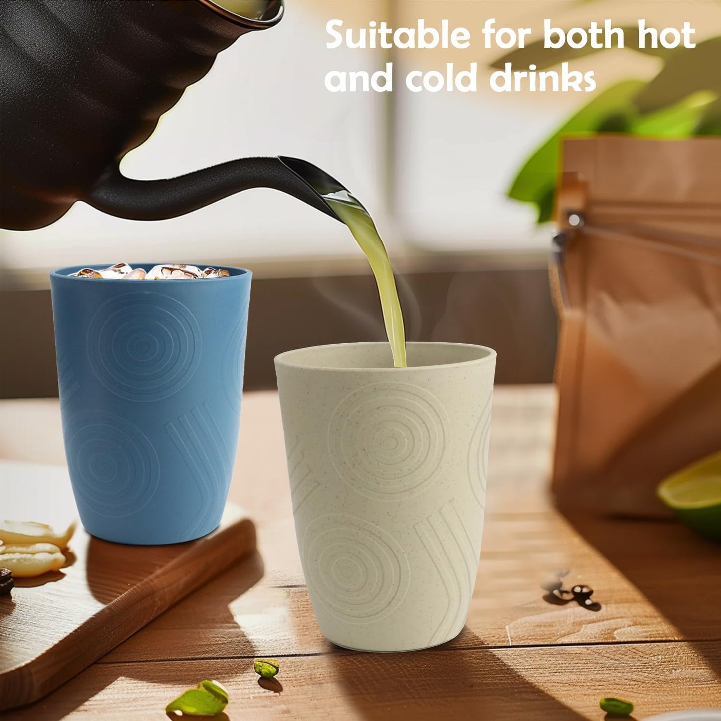 BUSOKIP 12 oz Wheat Straw Cups Set of 6, Alternatives to Plastic Cups Reusable, Unbreakable Drinking Glasses, Dishwasher Safe Drinking Cup, Small Water Cup for Kitchen (Multicolor)