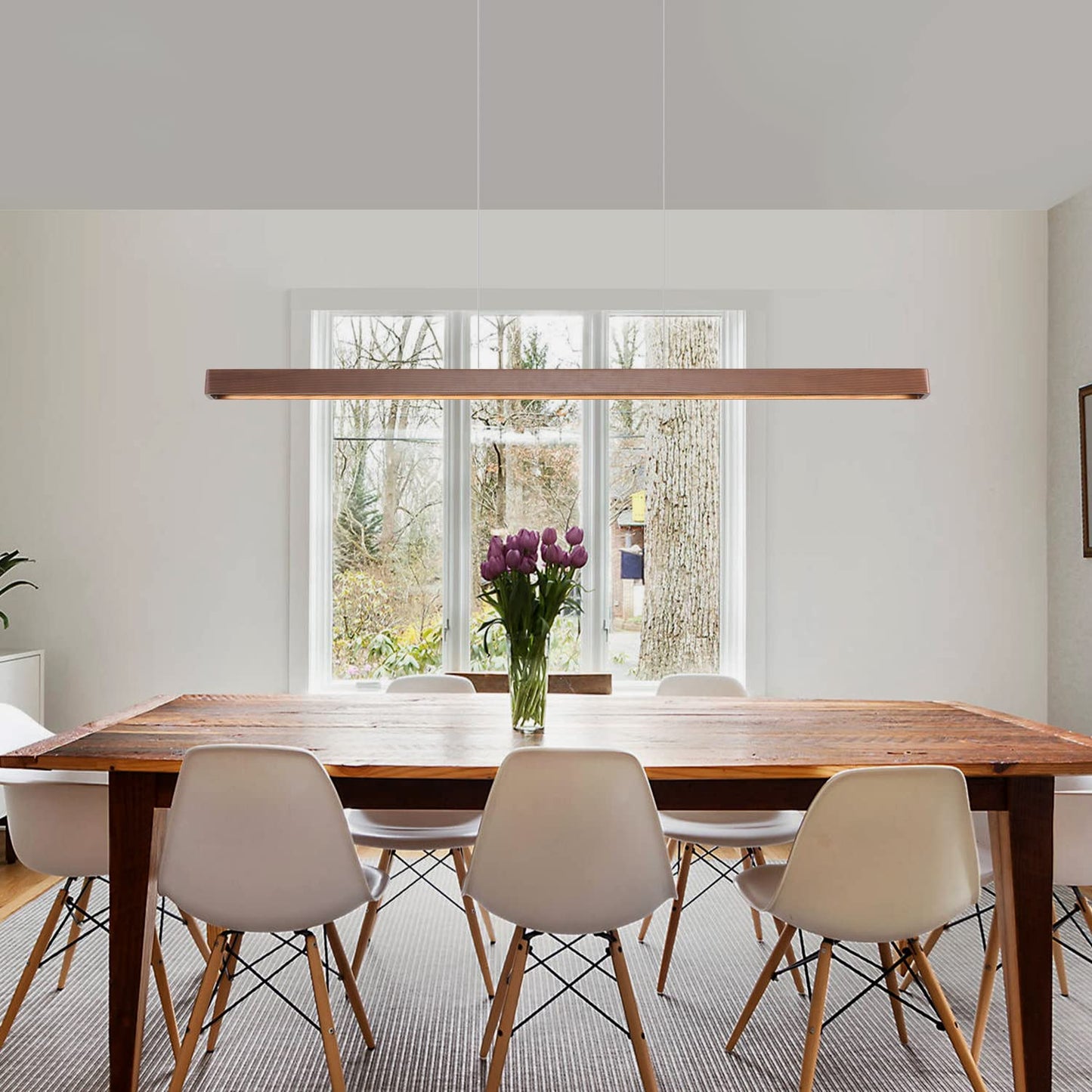 Yisdesign 39 Wood Linear Pendant Light Fixturedimmable Led Kitchen Island Lighting With Remote  Adjustable Hanging Chandelier For Dining Room Bar Pool Table 36W Modern Farmhouse Fixture Walnut Color