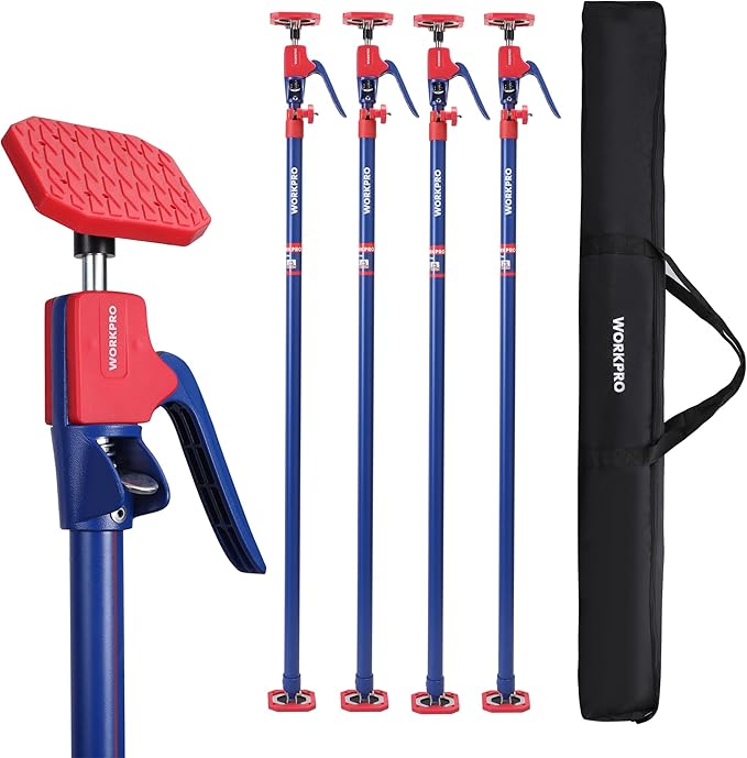 WORKPRO Cabinet Jack Support Pole, 54-114 Inches Steel Telescopic Quick Support Rod Adjustable 3rd Hand Support System wit...
