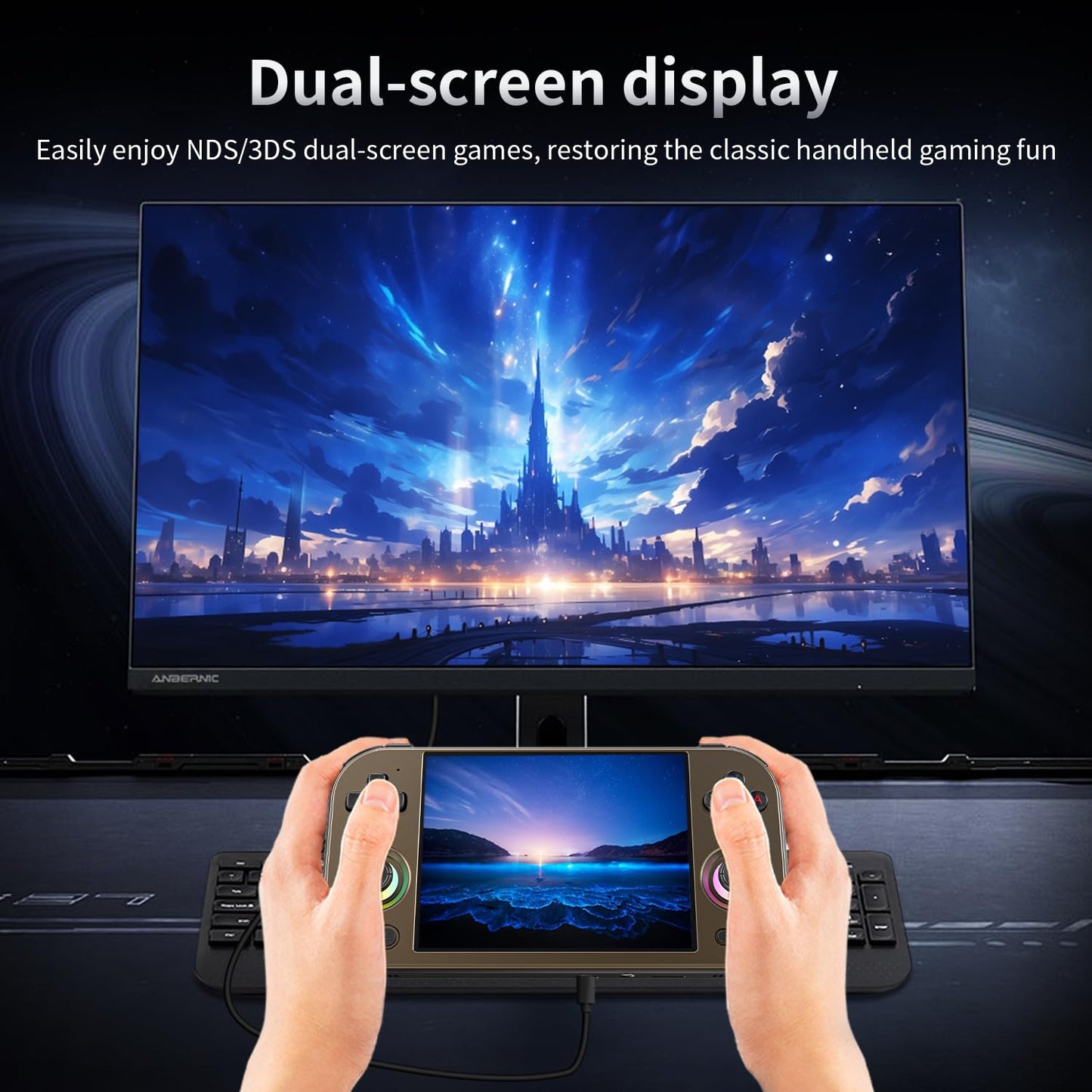 ANBERNIC RG477M Retro Handheld Game Console , Aluminum Alloy CNC Android 14 System 4.7 Inch LTPS in-Cell Screen Dimensity 8300 Processor Support WiFi 6E Bluetooth 5.3 NO Game Card(Brozen)