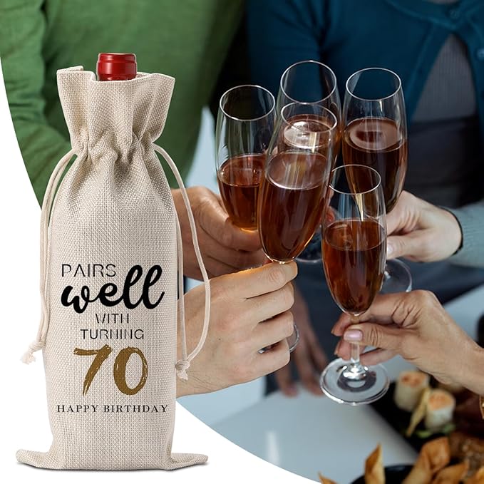 70th Birthday Gifts for Women Men, Gifts for 70 Year Old Woman Grandparents Wine Gift Bag, Wine Accessories Gifts Anniversary 70th Birthday Decorations Wine Bag Wine Bags for Wine Bottles Gifts