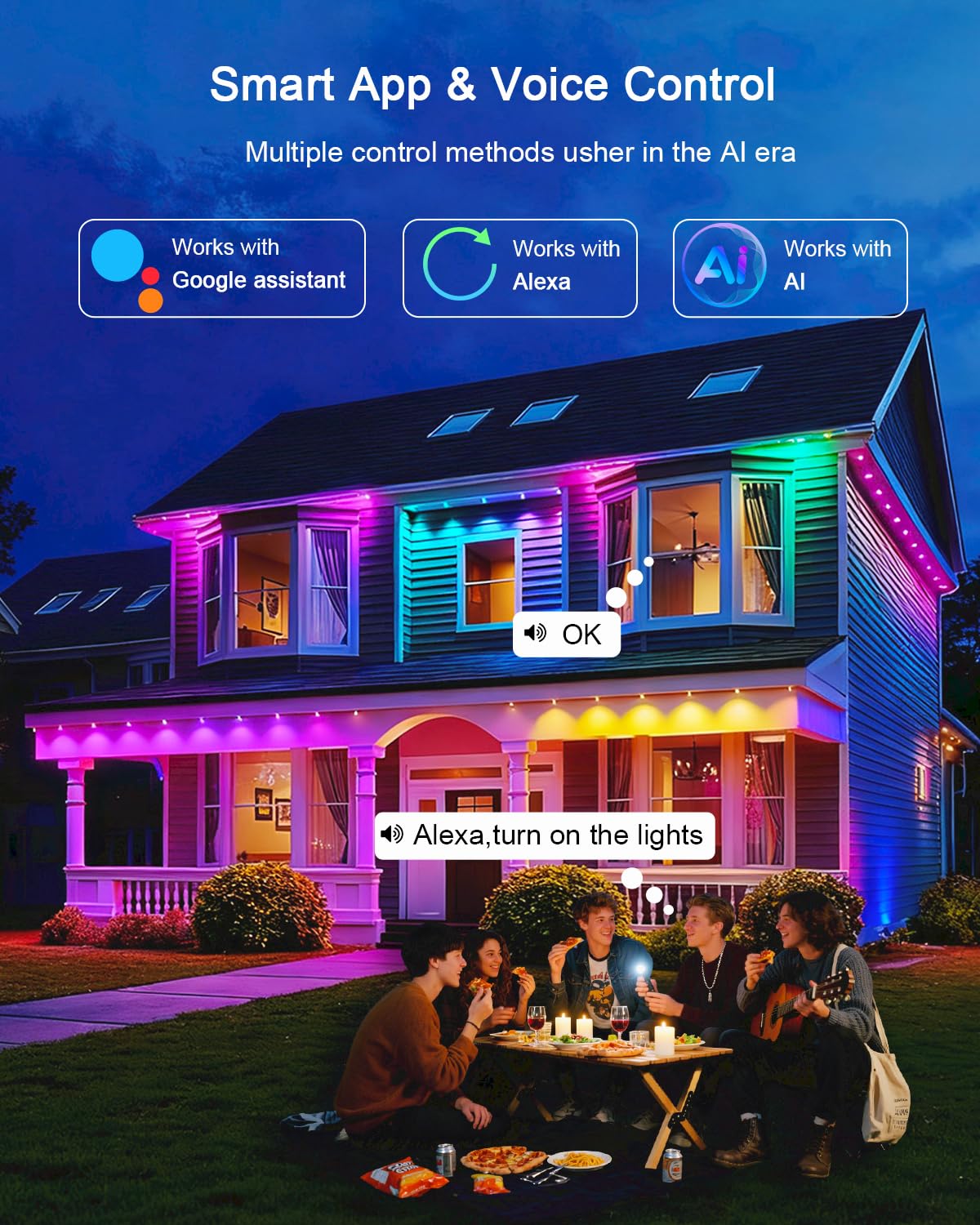 Permanent Outdoor Lights - 100Ft Smart Ai Rgb+Ic Led With 72 Lights  Ip67 Waterproof  75+ Scene Modes  Alexa/Google/Remote Control Enabled  Diy Music Sync For Christmas  Holiday & Home Decor  White