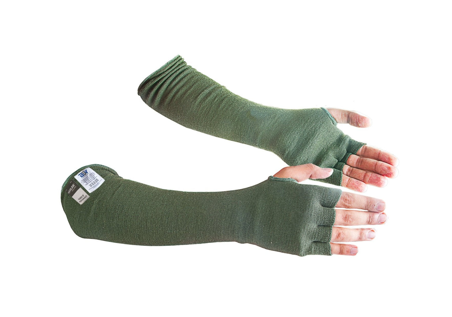 BSV Kevlar Arm Protection Sleeves with Finger Opening - Cut, Scratch, Stab, Bite and Heat Resistant - Unisex, 18 Inches, Sage Green, 1 Pair