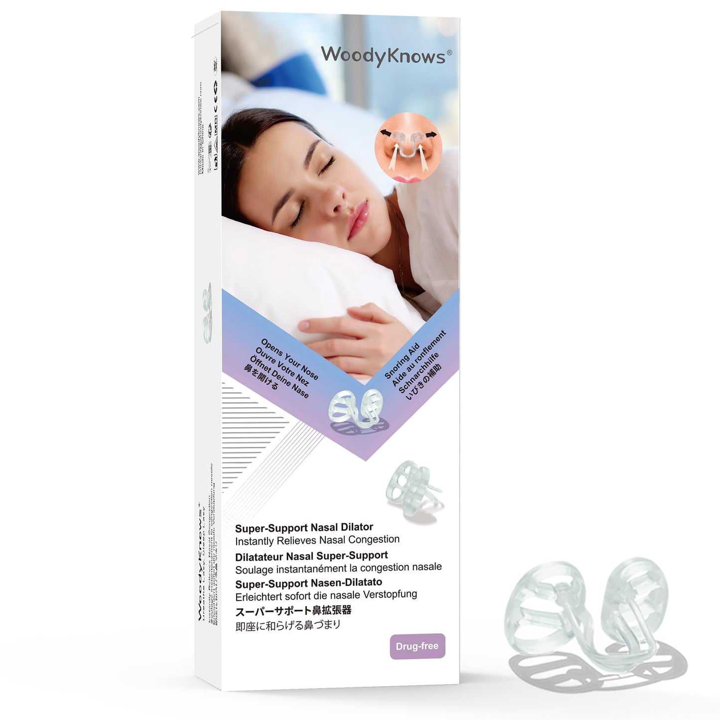 WoodyKnows Super-Support Nasal Dilator, Improves Sleep and Sports Airflow, Nasal Congestion and Nose-Related snoring aid (M 4Pack)