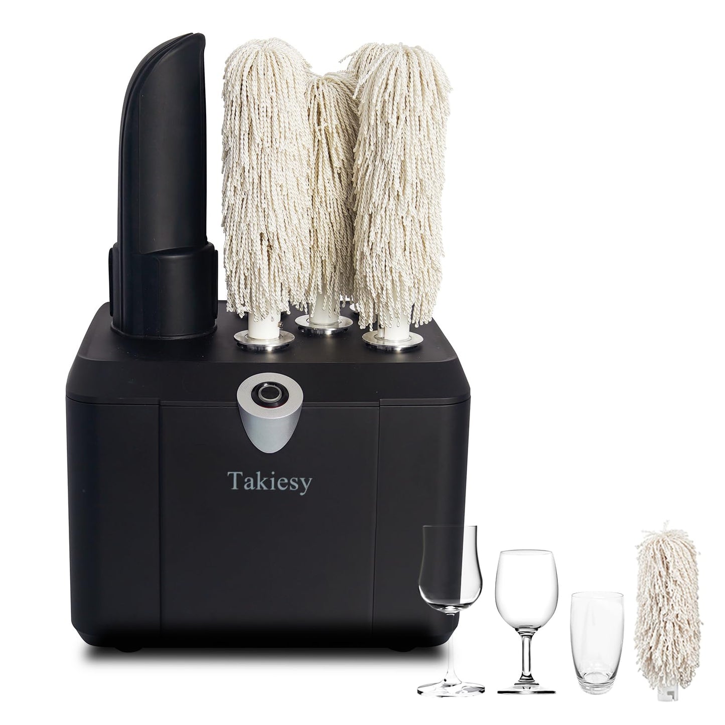 Takiesy Commercial Glass Polisher Machine with 6 Microfiber Brushes, 330 Cups/Hour, 136℉ Warm Air Drying & LFGB Certified Heads, Build for Wine Beer Glasses in Bar Restaurant Hotel