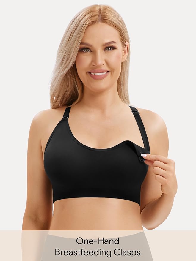 Angelhood Nursing Bras for Breastfeeding, Seamless Nursing Sports Bra Support Yoga Maternity Bras Pregnancy Sleep Bralette