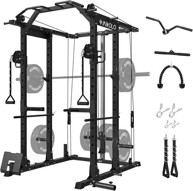 Mikolo Power Cage, Power Rack with Cable Crossover System, 1500LBS Squat Rack with LAT Pull Down System, Workout Cage with...