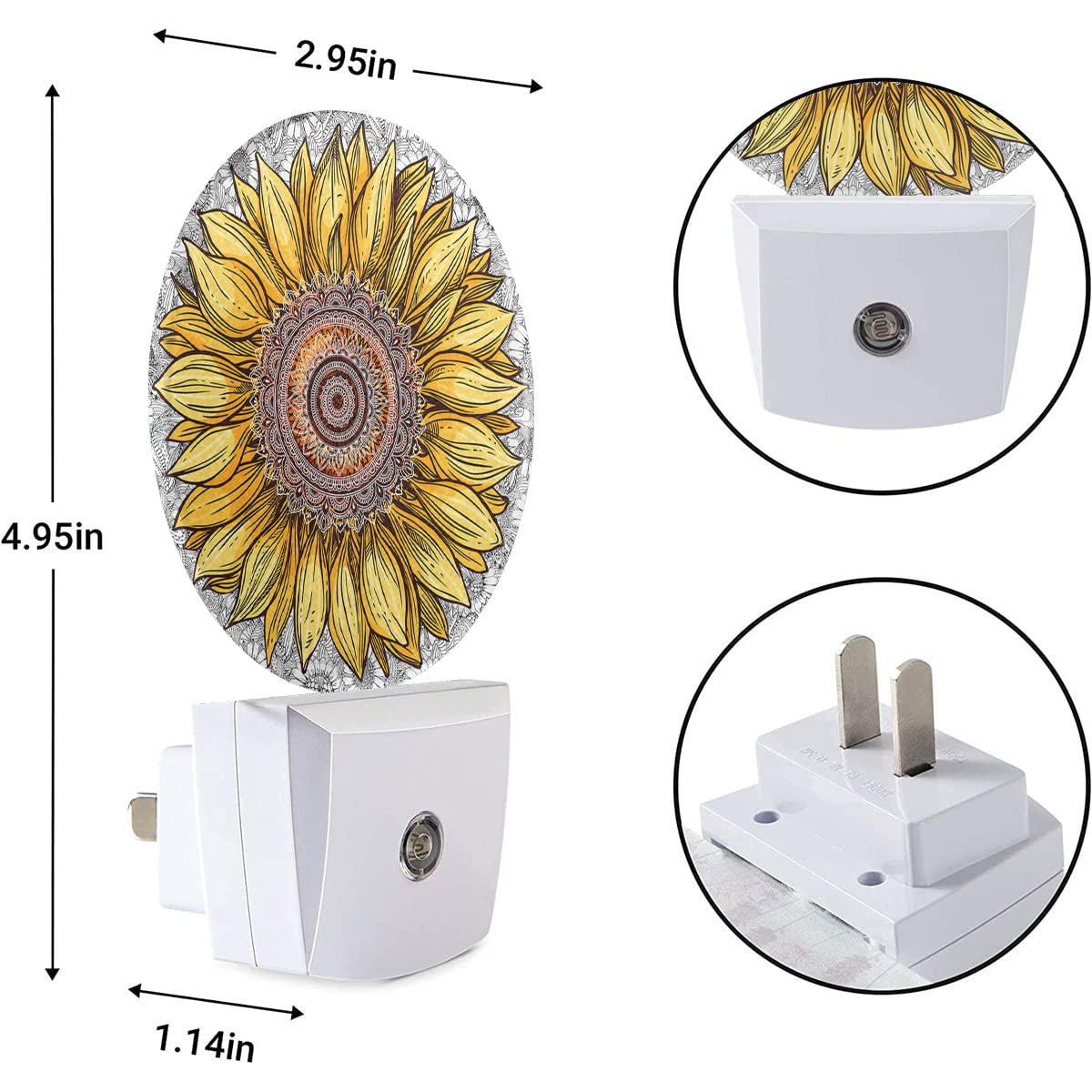 Ekobla Sunflower Night Lights Plug Into Wall Boho Yellow Flower Plug-In Nightlights  Gifts For Women Mom Grandma  Dusk To Dawn Sensor Led Round Nightlight Home Decor