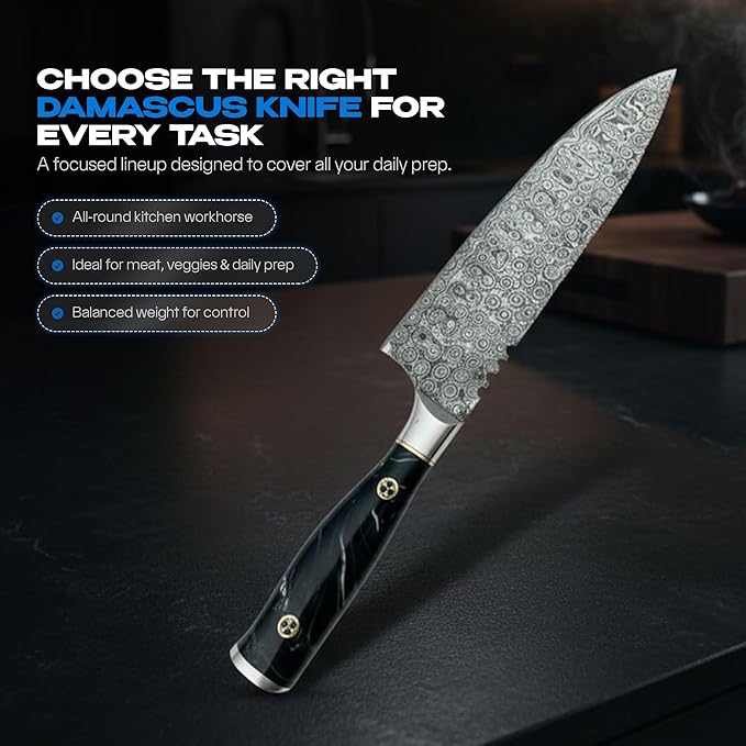 Hand-Forged Damascus 8” Chef Knife with 133-Layer Blade - Premium Kitchen Knife for Daily Cooking, Balanced Handle for Control - Ideal Chefs Knife & Chef Gifts