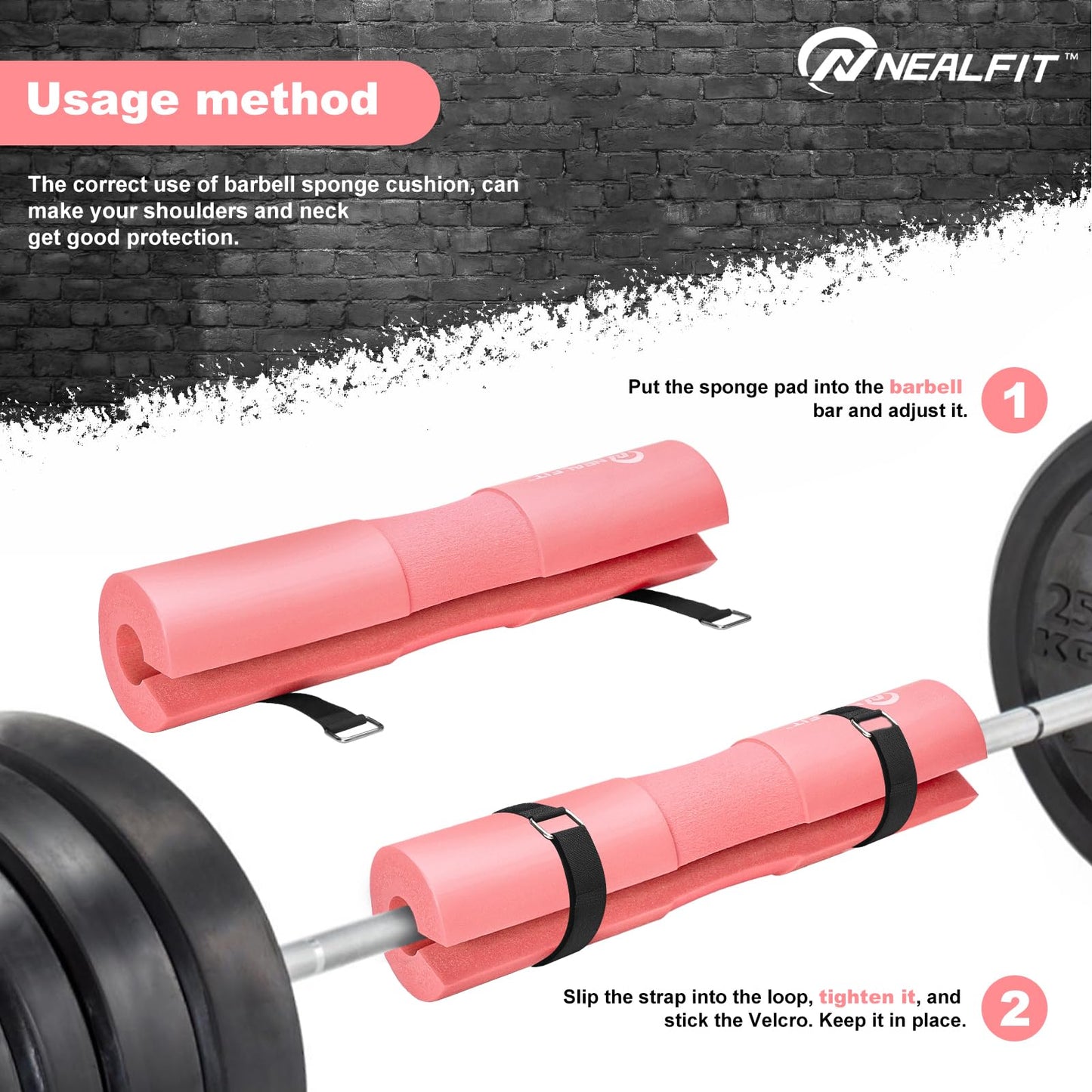 NEALFIT Barbell Pad Squat Pad for Squats—Squat Bar Pad—Great for Weightlifting,Lunges and Hip Thrusts—Foam Sponge Pad—Fit Standard and Olympic Bars Perfectly (Light Pink)