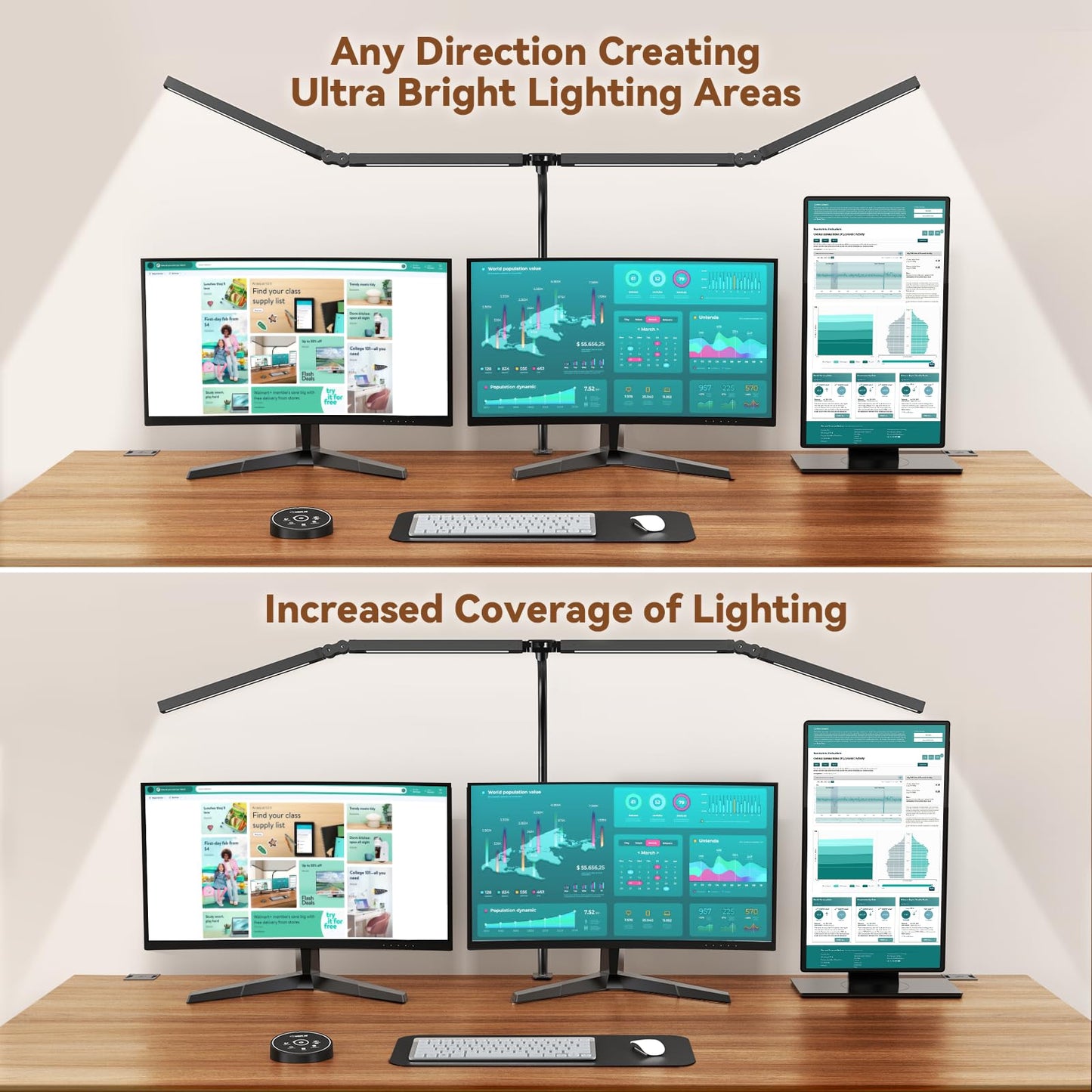 Pzloz LED Desk Lamp - Eye-Caring Architect Light with Clamp, Double Head, Remote Control, 24W, Black Plus, Model SYJ-012