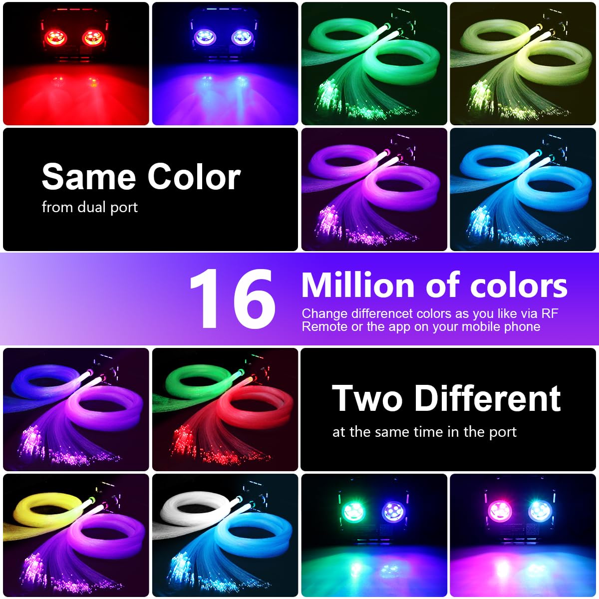 AZIMOM Dual Color Twinkle Fiber Optic Starlight Kit, 50W, 1330pcs, 16.4ft, Aluminum, Black, Model QJ-L050, Sound