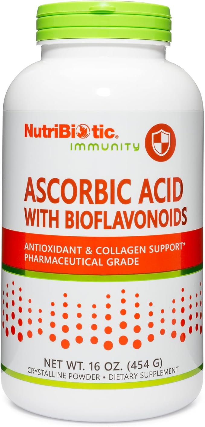 NutriBiotic - Ascorbic Acid with Bioflavonoids Powder, 16 Oz | Highly Soluble Antioxidant & Collagen Support Supplement | 2000 Mg Vitamin C with Lemon Bioflavonoid Complex | Vegan, Gluten & GMO-Free