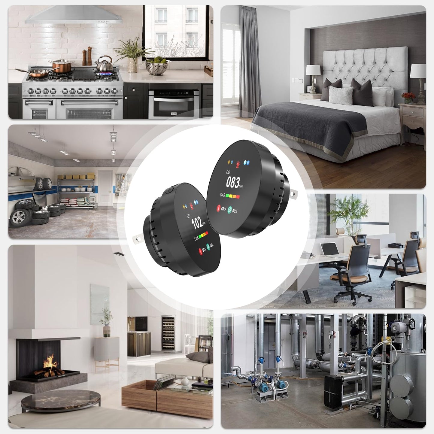 4-in-1 Gas & Carbon Monoxide Detector Plug in, Combination Natural Gas Leak & Carbon Monoxide Alarm, Dual CO & Gas Sensor with Temperature & Humidity