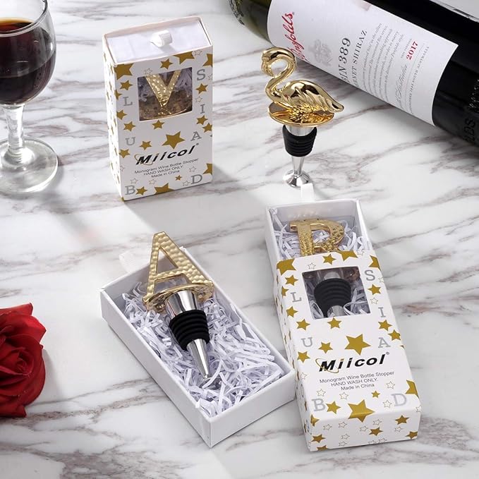Miicol Wine Stopper, Prosecco Stopper, Wine Bottle Stopper, Personalised Champagne Stopper, Gold Wine Accessories, Wine Lovers Gift, Monogram Gift, Letter A