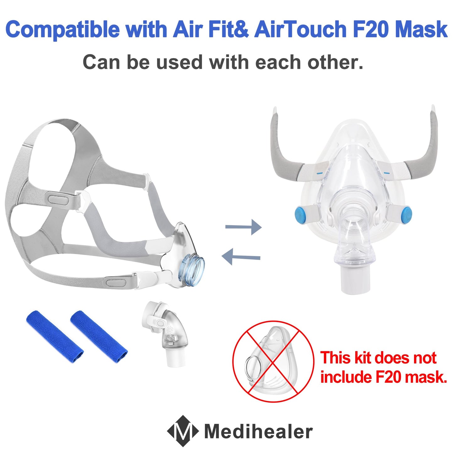 Replacement Frame Elbow Assembly for Airfit F20, Full Set of Frame Elbow Kit Compatible with Airfit F20, Snugly Fit & Improve Wearing Comfort, Great Value Supplies by Medihealer