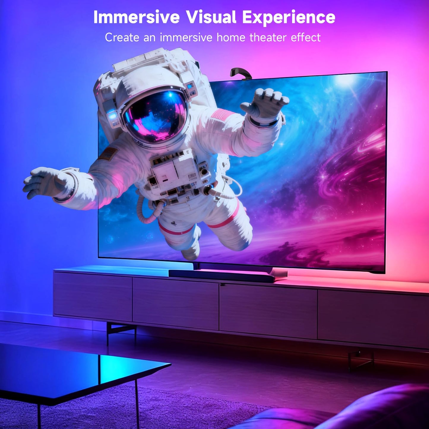 FFJ TV LED Backlight with Triple Sensor, 14.7ft RGB LED Strip Lights That Change with 55-65 Inch Screen, Smart App Control, Music Sync, for Home Decoration - Upgraded Version