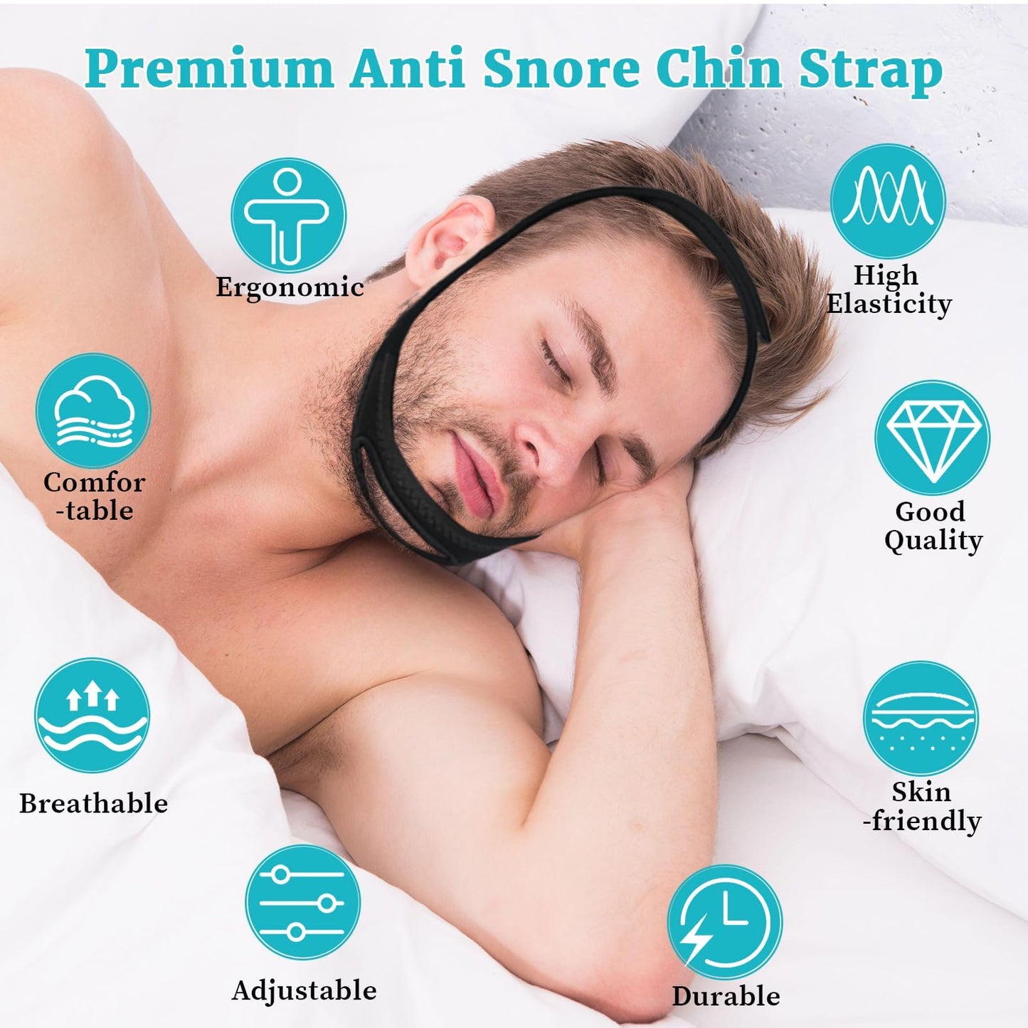 Anti Snoring Chin Strap for Sleeping, Adjustable Jaw Support Strap to Keep Mouth Closed, Stops Snoring Dry Mouth for Men Women, 2 Pack Comfort Fit Nighttime Sleeping Aid Snoring Solution