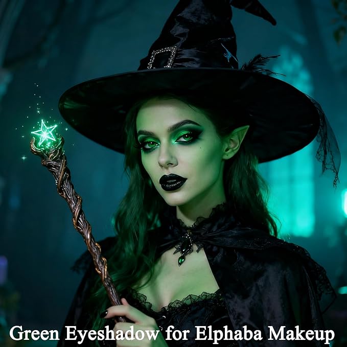 MEICOLY 9 Colors Glitter Green Eyeshadow Palette,Green Eye Shadow for Halloween Wicked Witch Elphaba Makeup,Long Lasting Shimmer Matte Eye Makeup Palette Eyelid Color,Christmas Stocking Stuffers