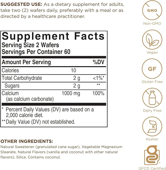 Solgar Chewable Calcium 500 mg - 120 Wafers, Pack of 3 - Promotes Musculoskeletal Health - Non-GMO, Vegan, Gluten, Wheat & Dairy Free, Kosher - 180 Total Servings