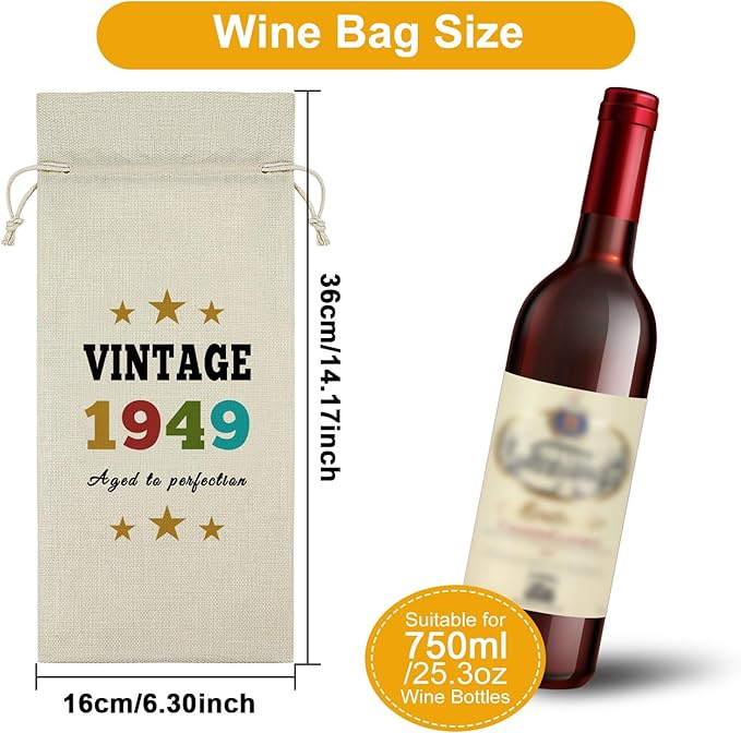 Sazuwu Vintage 1949 Gifts for Women Men Wine Bag Happy 75th Birthday Mom Gifts 75 Year Old Birthday Gifts for Dad Wine Accessories Gifts for Wine Lovers Turning 75 Gifts for Grandma Grandpa