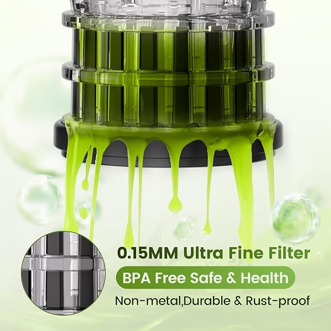 Cold Press Juicer, Juicer Machines 5.3"Wide Feed Chute for Whole Fruits & Vegetables, Electric Juicer of Pulp Separation with 99% High Juice Yield, Preserves Nutrients, Easy to Clean, BPA Free