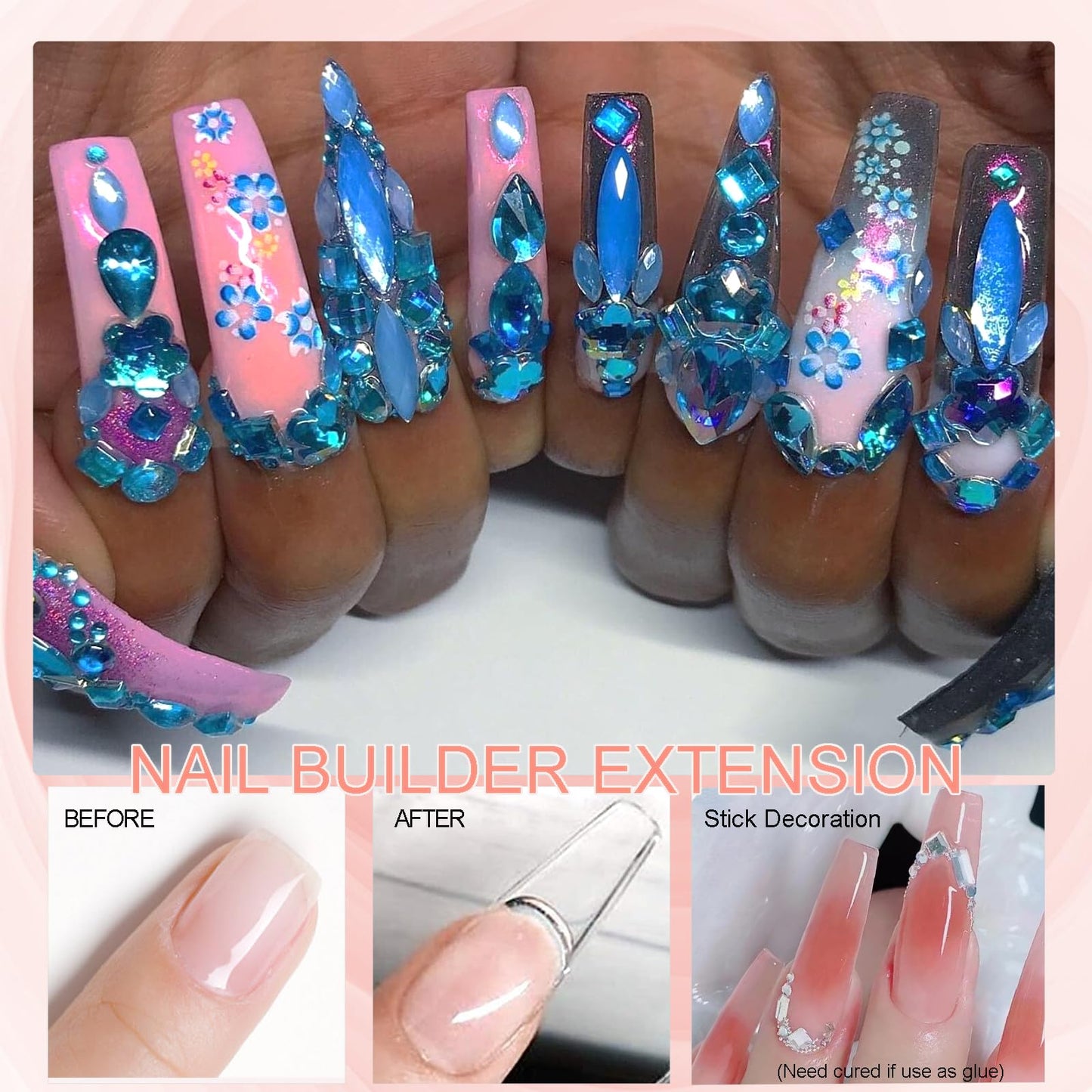 NAILGIL Solid Builder Gel For Nails, 3D Nail Art Sculpture Non-Sticky Hand Clear Extension Gel Sock Off UV LED with 3D Silicone