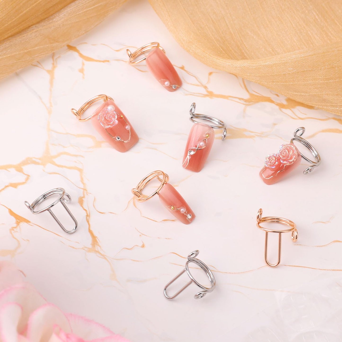 20pcs Wudu Nail Rings, Adjustable Metal Finger Nail Rings for Women with 120pcs Adhesive Tabs Reusable Detachable Fingernail Jew