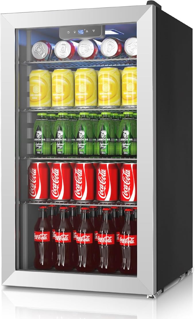 Mini fridge,116 Can Beverage refrigerator cooler with Glass Reversible Door for Soda Beer Wine, 3.2 Cu.ft Small Refrigerator for Home Kitchen, Adjustable Removable Shelves,Hidden Door Handle