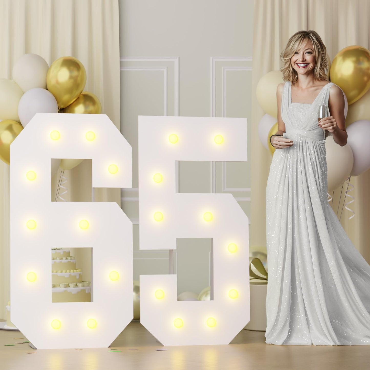Bugame 4Ft Marquee Numbers  65 Light Up Numbers For 65Th Birthday Decorations  4 Feet Tall Warm Light