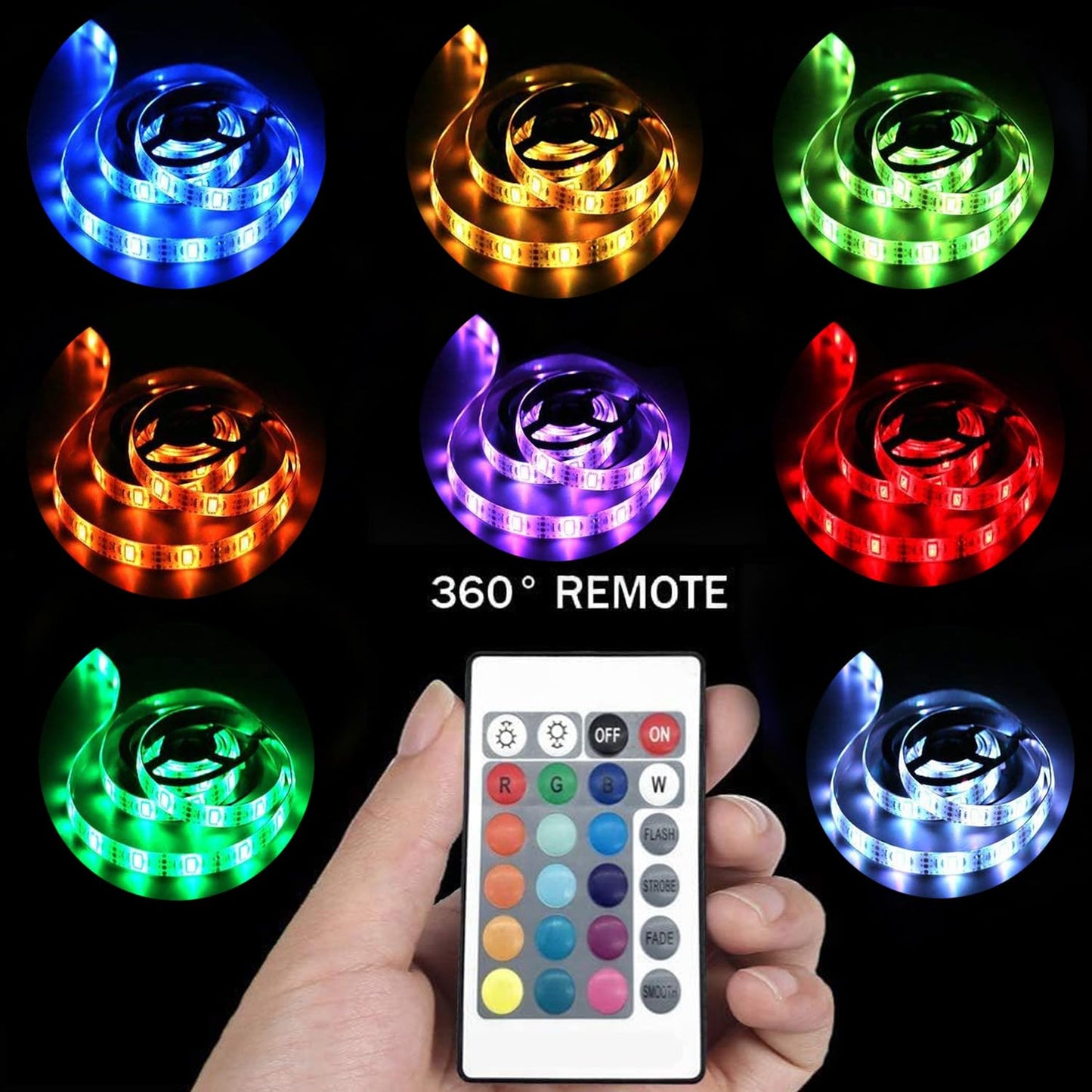 Dervacle Battery Powered LED Strip Lights 20ft Color Changing RGB with Remote, White