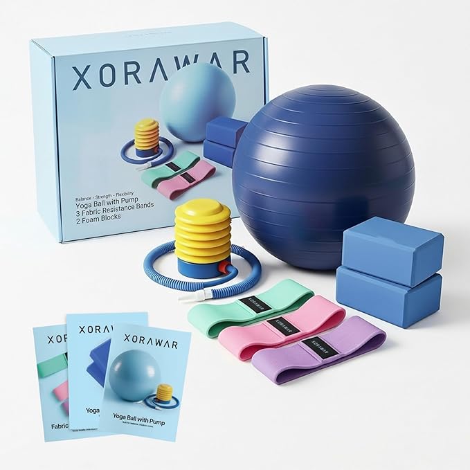 XORAWAR at Home Pilates Kit, Pilates Set with Fabric Resistance Band, Yoga Ball and 2 Foam Blocks, Pilates Sets for Women
