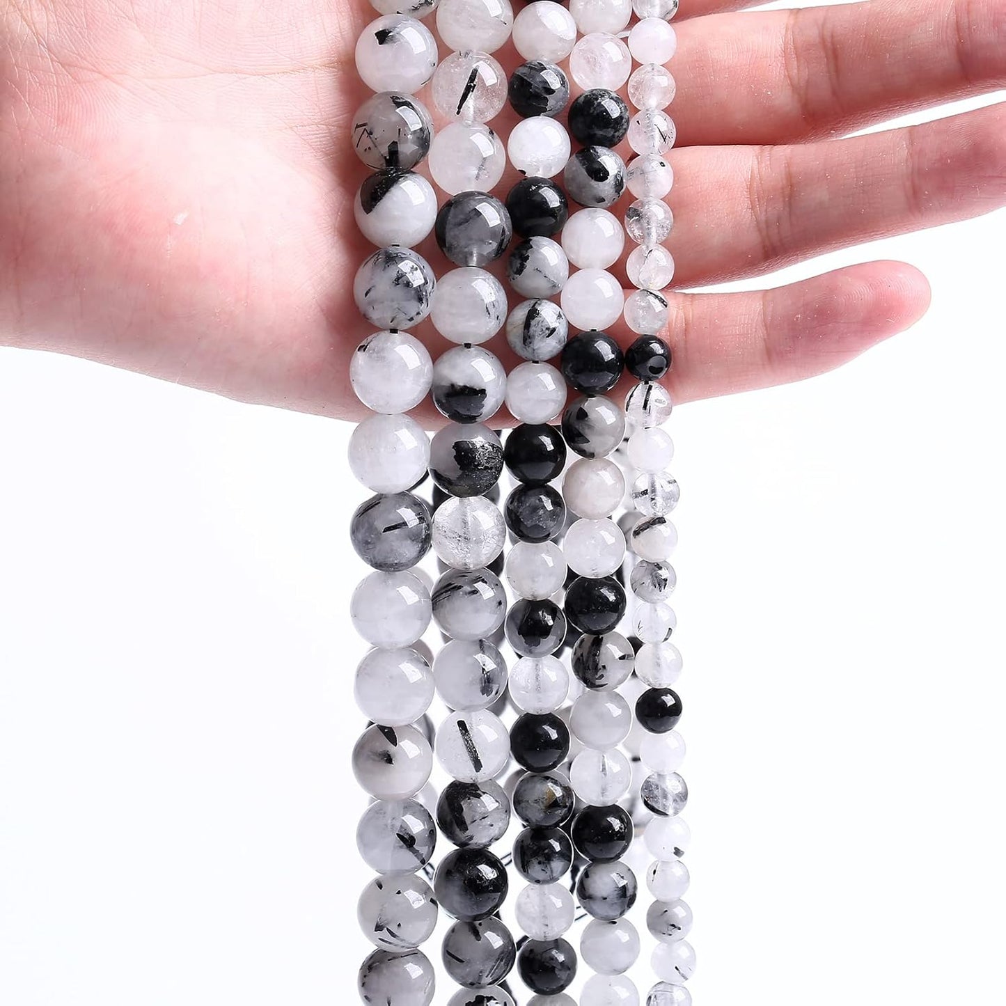 AAA Natural Black Quartz Rutilated Beads Round Loose Beads for Jewelry Making DIY Bracelet 45pcs 8mm Crystal Energy Healing Power Stone (Black Rutilated Quartz Crystal, 8mm)